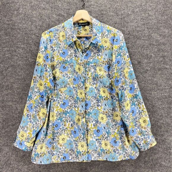 5/$45 INC International Concepts Shirt Women PXL Petite Blue Floral Button Up - Picture 4 of 10